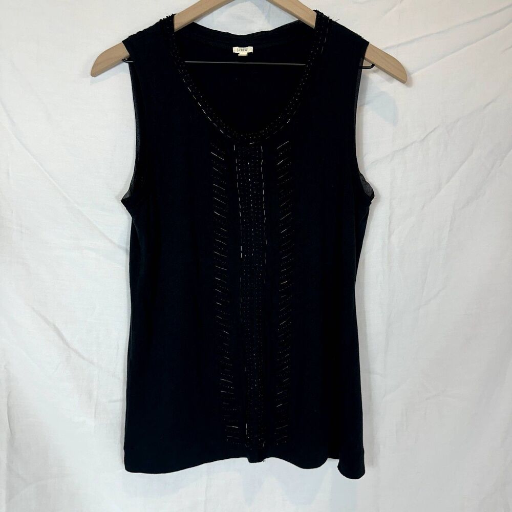 J. Crew Beaded Black Silk Trim Sleeveless Tank Size M